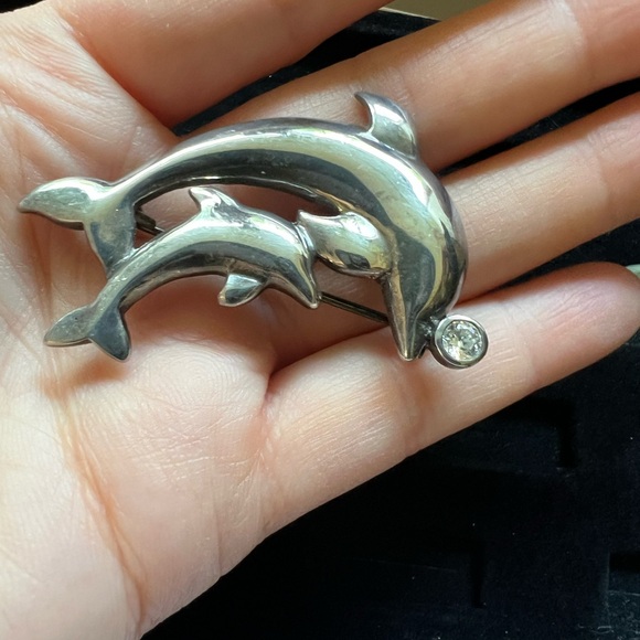 Sterling Silver Dolphin Brooch - Picture 5 of 7